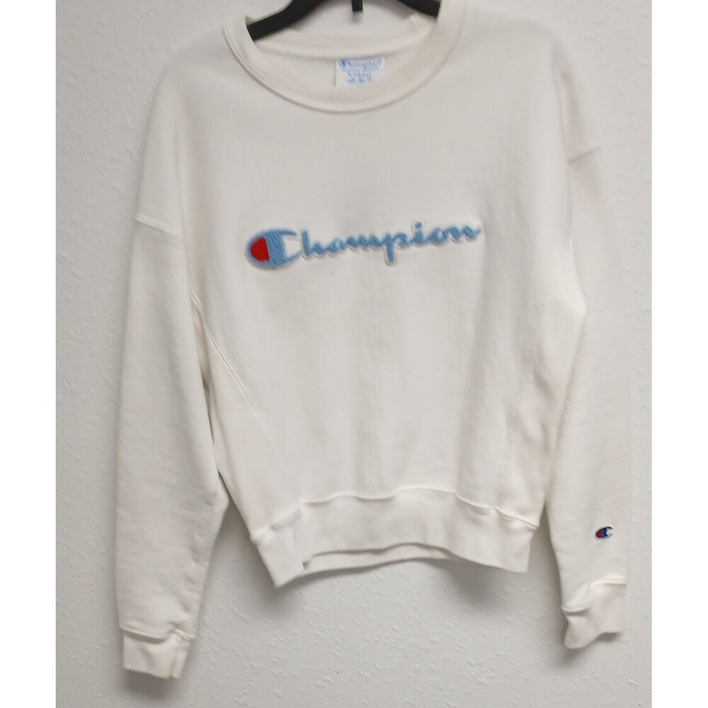 Champion Reverse Weave White Fleece Spellout Logo Vintage Casual Streetwear XS